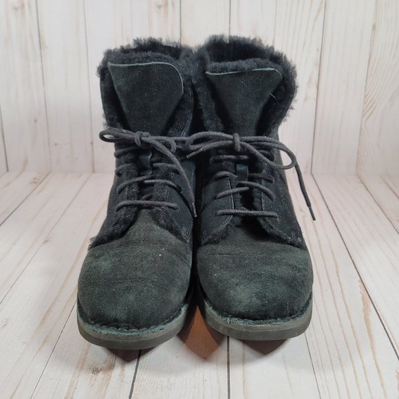 UGG QUINCY Twinface Sheepskin Lace Up Booties BLACK - Picture 6 of 12